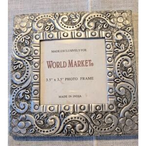 Cost Plus World Market Silver Tone Scroll Floral Engraved Photo Frame 3.5 in